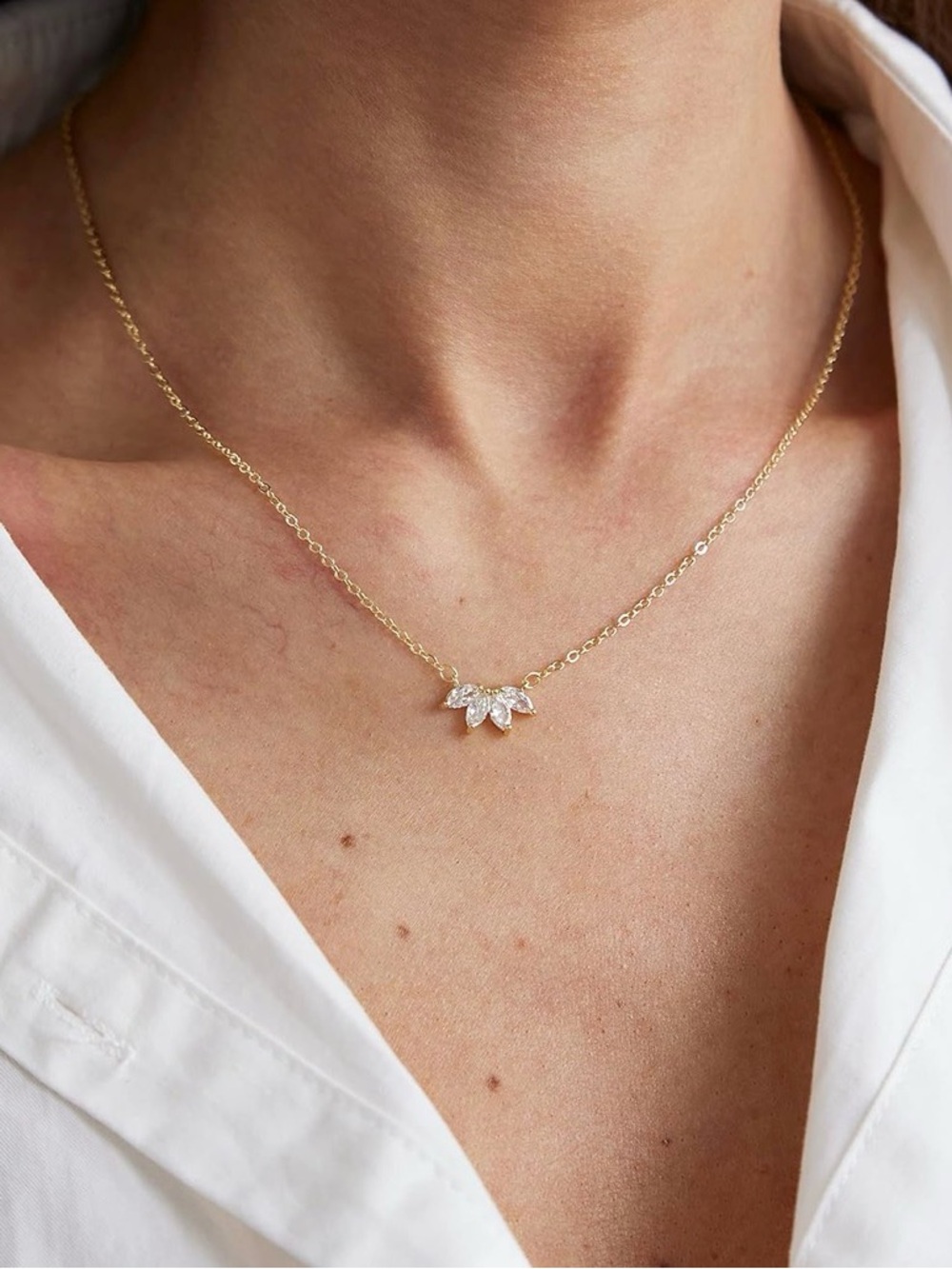 14K Gold Plated Cubic Zirconia Petal Necklace - Gold